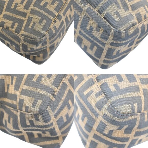FENDI Logo Zucca Pattern Shoulder Hand Bag Canvas Leather Brown Gold - Picture 7 of 16